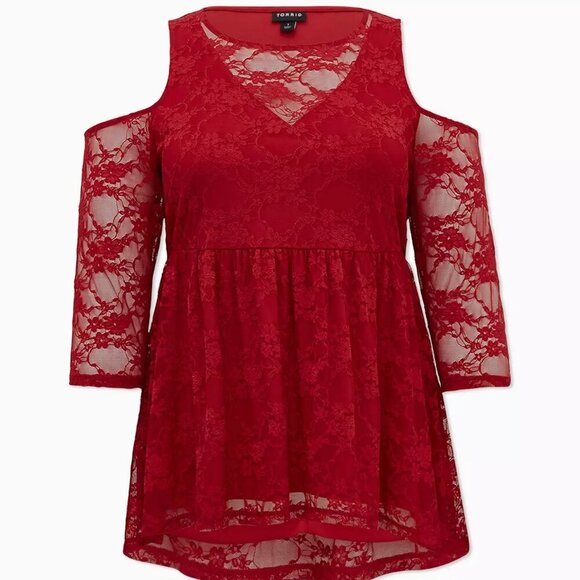 Babydoll Stretch Lace Cold Shoulder Top - Picture 5 of 9